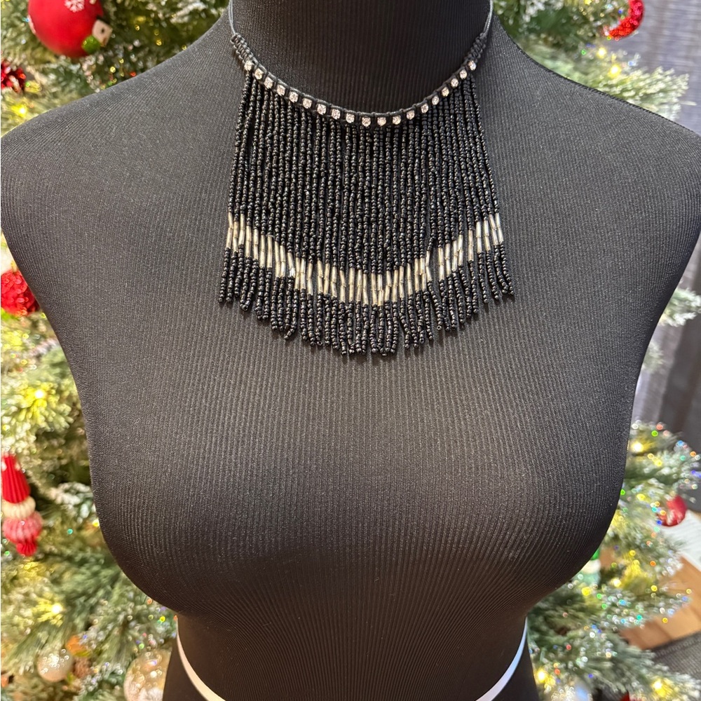 Elegant Black and White Beaded Necklace